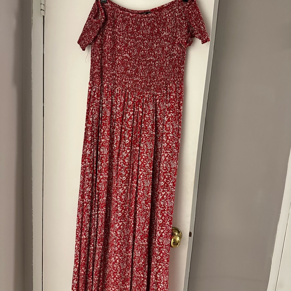 Red floral maxi dress - strapless
